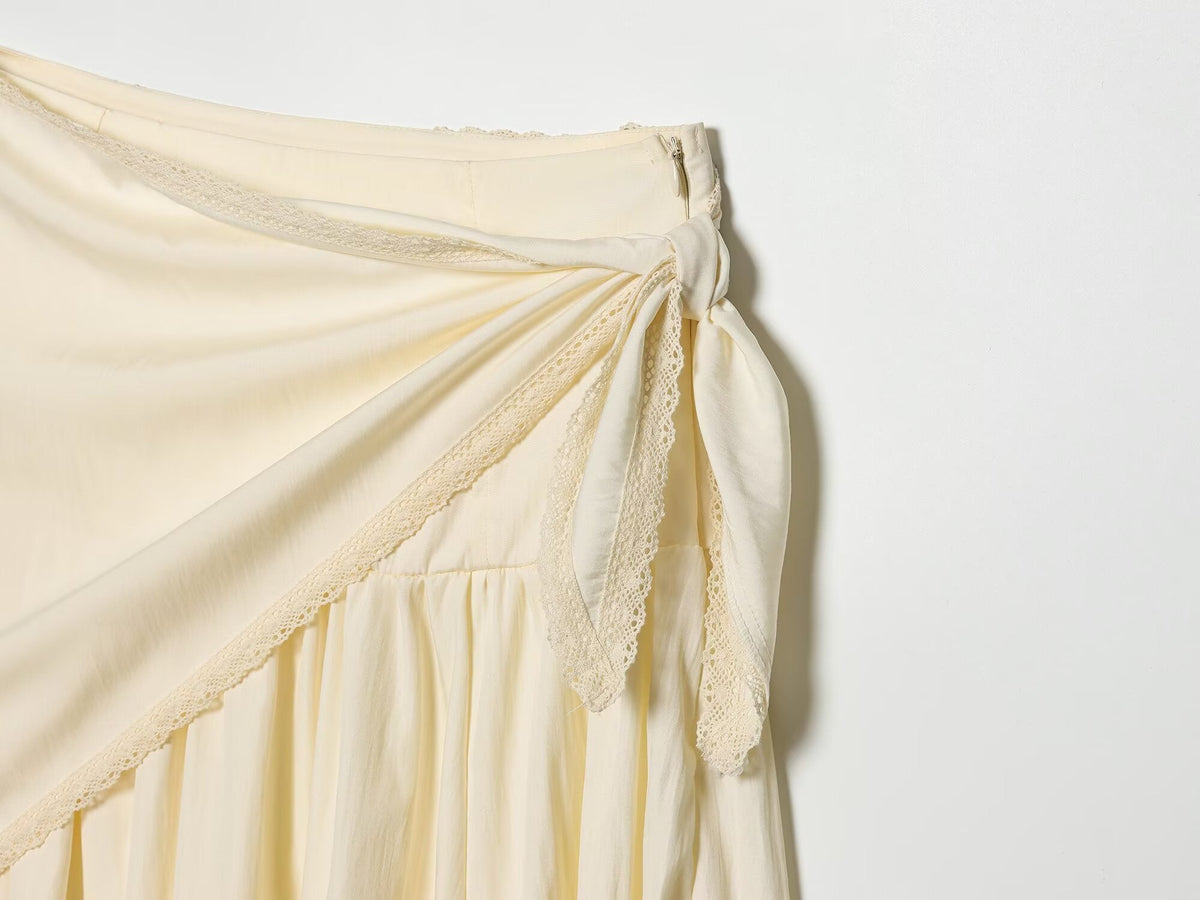 Women's scarf knot decoration pleated Midi skirt
