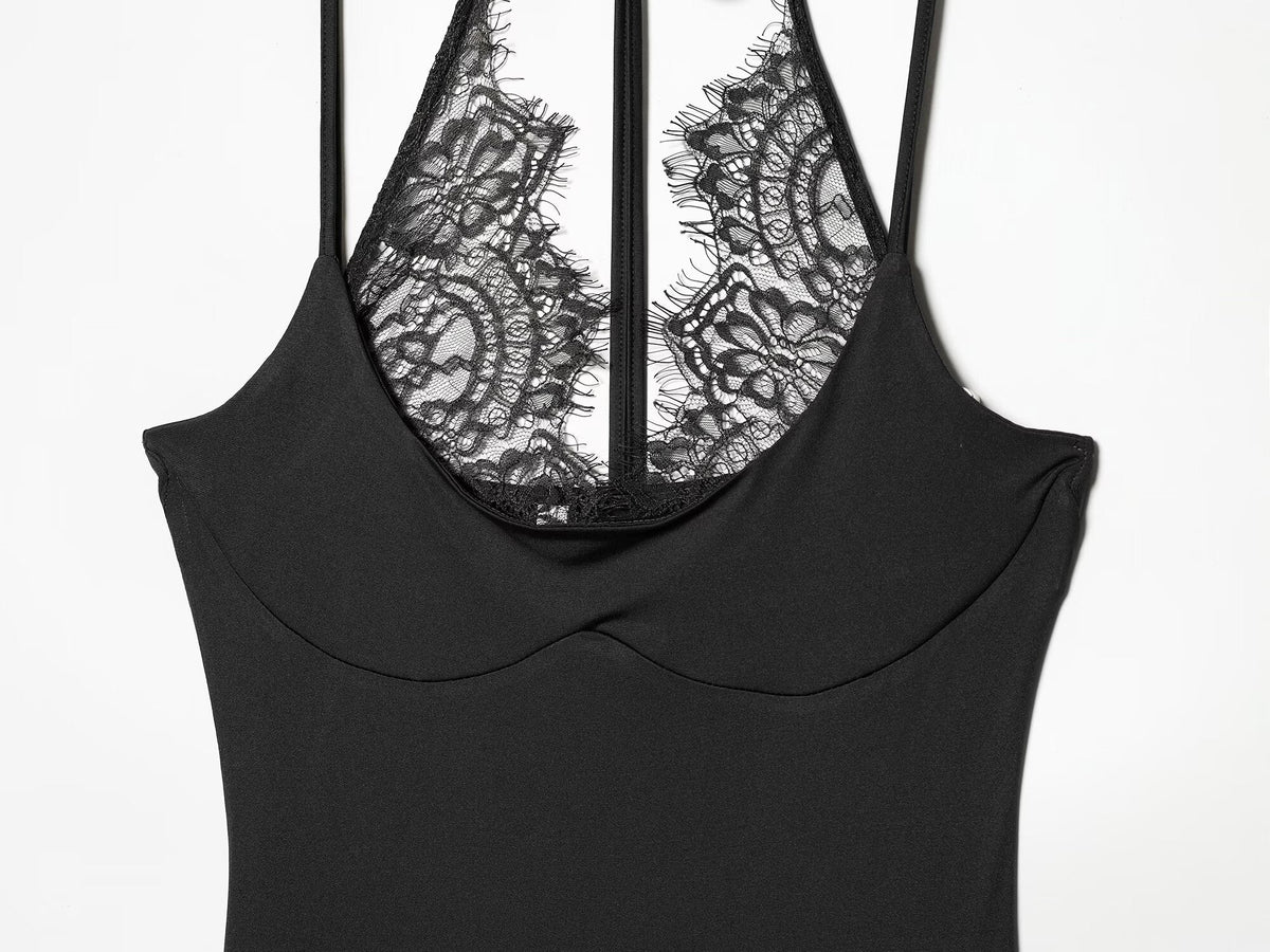 Women's patchwork lace halter neck jumpsuit