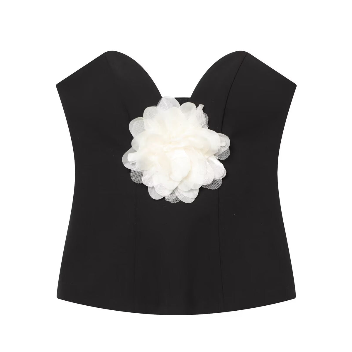Women's contrasting flower decoration strapless top
