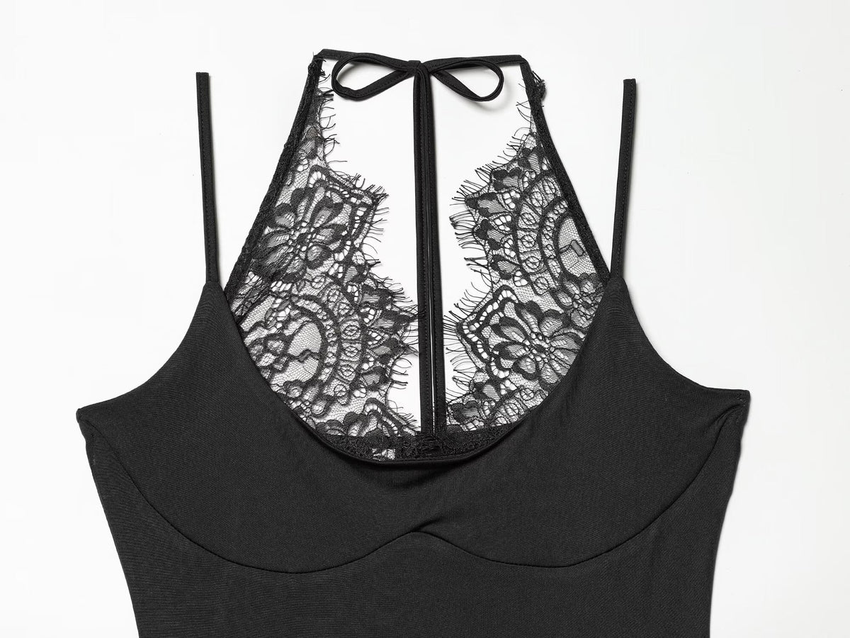 Women's patchwork lace halter neck jumpsuit