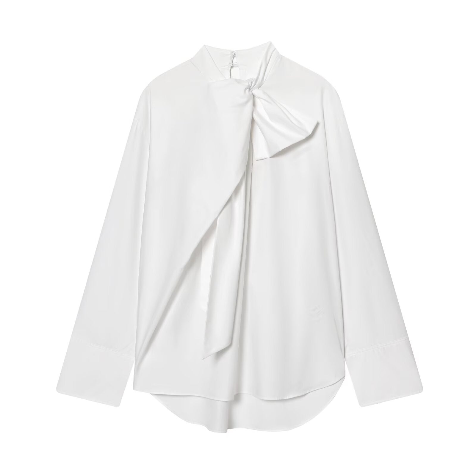 Women's 2026 loose bow decoration poplin shirt