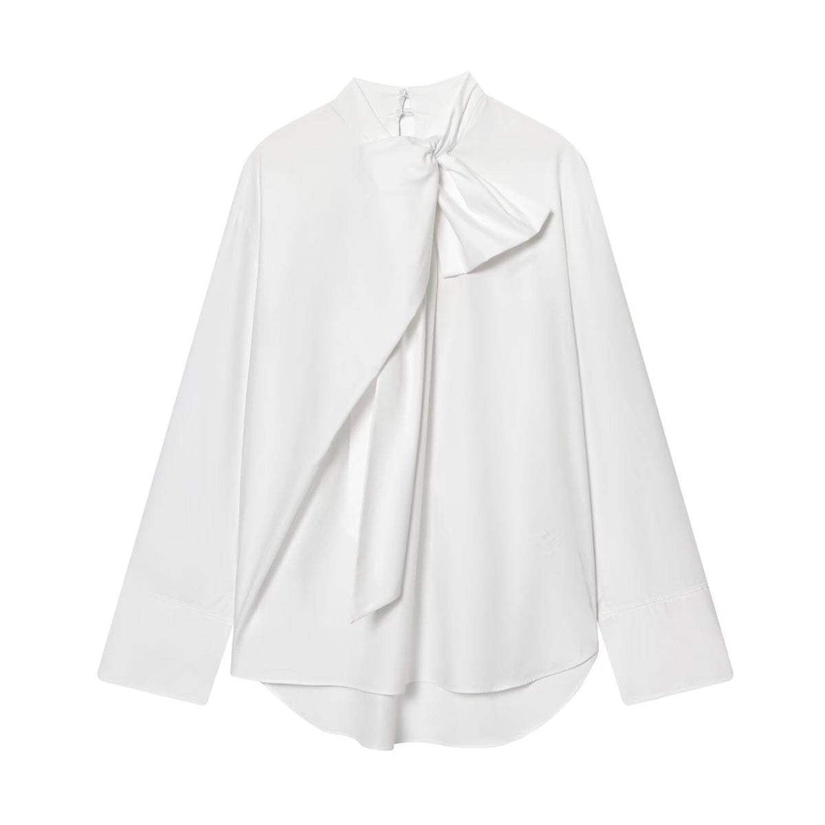 Women's 2026 loose bow decoration poplin shirt